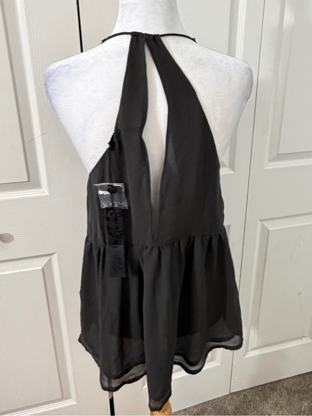Buckle Black Beaded Sequin Halter Top Large Sheer Chiffon Y2K Party NWT - Picture 4 of 8